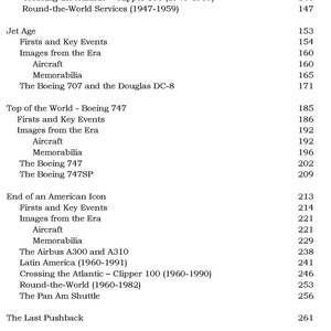 May include: A black and white text-based timeline of the history of Pan Am Airlines, featuring the names of aircraft used by the airline, such as the Boeing 377, Douglas DC-6B, Douglas DC-7C, Boeing 707, and Boeing 747. The timeline includes dates and details about the airline's routes and services.