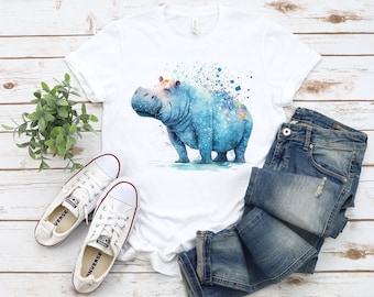 Watercolor Hippo T-shirt, Zoo Animal Shirt, Unisex