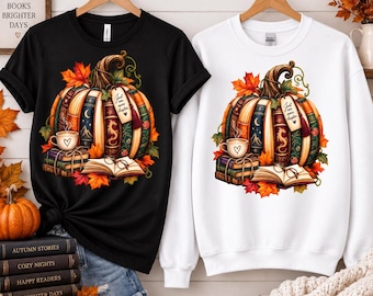 Fall Book Lover Shirt, Bookish Pumpkin T-Shirt, Cozy Reader Sweatshirt, Autumn Reading Shirt, Book Lover Gift