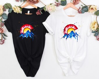 Colorado Mountain Watercolor T-Shirt, USA Patriotic Tee