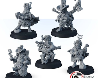 DnD Mini Halfling Musicians, Cheerful Halfling Orchestra, 3D Resin Print Tabletop Fantasy Miniatures, 32mm and 28mm Scale DnD