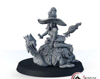 Witch Miniature, Unpainted Miniature, Aurelia, the Pumpkin Witch Fantasy Miniatures Mystic Merchant Miniature, Female Human Warlock