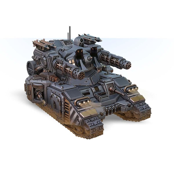 Grimdark Nemesis Battle Tank with Gatling Cannons war machine miniature, wargame Skimrish 3D printed warfare figure, sci fi grimguard