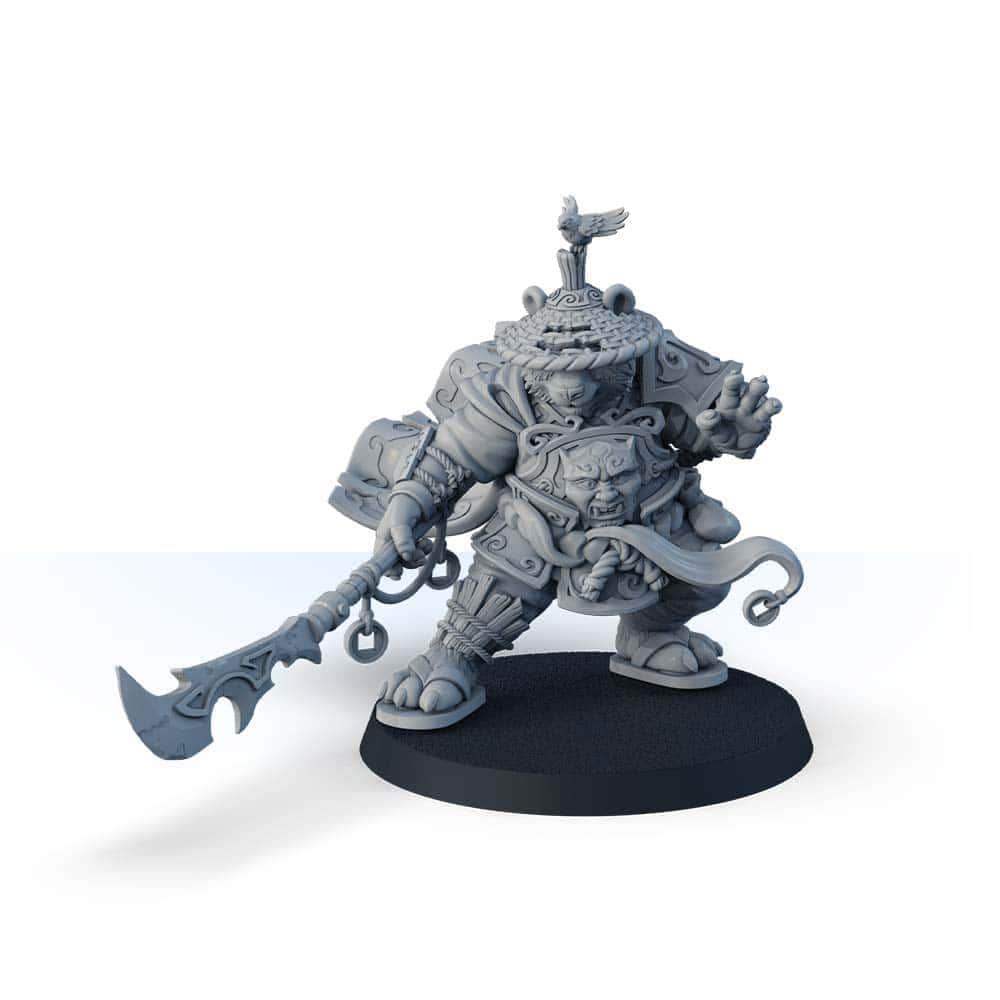28mm Panda Warrior with Guandao miniature, DND 32mm painted fighter mini beastman character, Dungeons & Dragons tabletop wargame