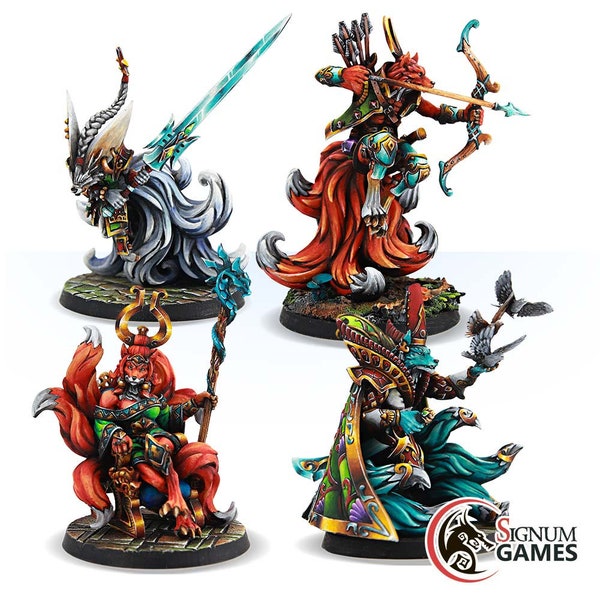 Fantasy Miniatures Dungeons and Dragons Mini Legends of Signum Starter Box “Kitsune Clan of the Scarlet Forest”, DnD RPG Tabletop Miniature