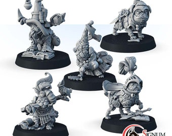 Pugs-Heroes, Mage Pet Warlock Wizard Bard Warrior Paladin Rogue, 32mm 28mm Scale 3D Printed Miniatures, Tabletop RPG DnD Game Mini