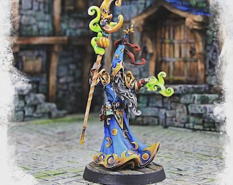 Wizard Almagest the Grand Stargazer DND fantasy miniature, 28mm / 32mm human mage character, TTRPG figure, gamer collectible gift