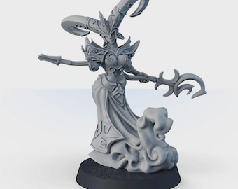 Sorceress Dungeons & Dragons 3D printed miniature, DND wargame vampire mage figure, undead fantasy wizard character