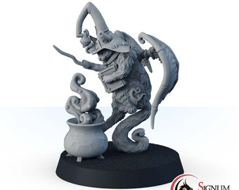 Cat Wizard with Cauldron, Mini Monster Mayhem Printed Miniature, Dungeons & Dragons, Wizard Sorcerer Cat, Cat Folk Sorcerer Miniature