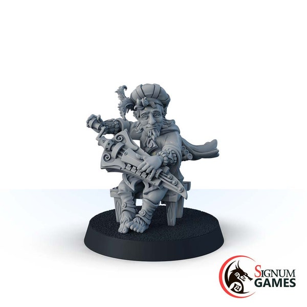 Bard Musician Miniature DnD, 32mm 28mm Scale 3D Printed Resin Mini, Halfling Bard with Hurdy-gurdy, Tabletop RPG Gaming Miniature