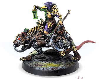 DnD Rat Rider Miniatures, 32mm 28mm Scale Plague Reaper Fantasy Miniature, 3D Resin Tabletop RPG Mini, Unpainted Dungeons and Dragons Minis