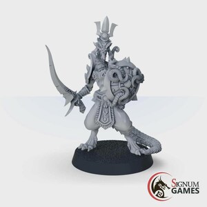 3D printed Ophidian Alliance Warrior with Sword and Shield DND fantasy miniature, mini tabletop fighter figure, Dungeons & Dragons character