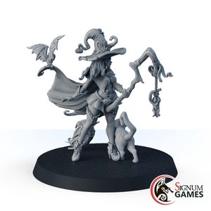 Charming witch miniature Kira, the witch Patroness of Cats, Fantasy Miniatures Female Sorcerer Dungeons and Dragons Mini Tabletop Miniature