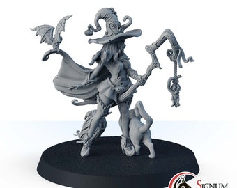 DND charming witch miniature Kira, the witch Patroness of Cats, Fantasy Miniatures Female Sorcerer Dungeons and Dragons Mini Tabletop Mini