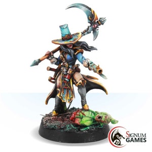 Fighter Warrior, Witch Monster Hunter, Wilhelmina Hellsing, the Scythe of Retribution, 32mm 28mm Scale Painted Miniature, Tabletop DnD