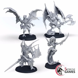 4pc Undead Vampire Miniature Set, DnD Starter Kit, 32mm Demon Figurines, 3D Resin Tabletop RPG Mini, Dungeons and Dragons Model Kit