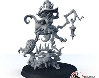 DND Wizard Miniature, Female Human Warlock, Unpainted Miniature, Cruella, the Young Witch modern tabletop games, Charming witch miniature