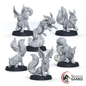 6pc Kitsune Fox Miniature, 32mm and 28mm Minions of Kitsune Clan Set, 3D Resin Tabletop RPG Miniature, Dungeons and Dragons, Great Gift Idea