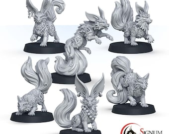 6pc Kitsune Fox Miniature, 32mm and 28mm Minions of Kitsune Clan Set, 3D Resin Tabletop RPG Miniature, Dungeons and Dragons, Great Gift Idea