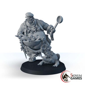 Miniaturas de fantasía Habrar, el lanzador de cobre, cocinero pirata orco de Dungeons & Dragons, miniatura de la plaga pirata, miniatura de fantasía impresa en 3D