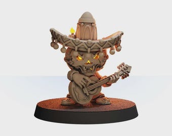 32mm scale Halloween DND fantasy miniature, painted musician Carlos wargame figure, 3D printed Mariachi with Guitar tabletop character