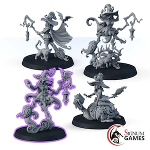 Witch set Unpainted Miniature Witches’ Sabbath, Pumpkin Witch, Charming witch miniature, Mystic Merchant D&D Miniature, Female sorcerer