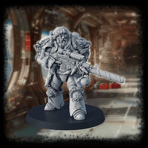 Space Warrior of Christmas with Rifle trench Grimdark sci fi miniature, human fighter wargame 3d printed figure, TTRPG tabletop accessory
