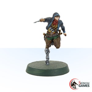 Fantasy Miniatures Pigon the Shadow Strike Human Rogue, Thief, Master Assassin 28mm, 32mm for Modern Tabletop Games, Heroic Characters