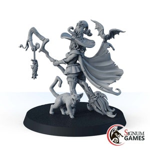 DND charming wizard miniature Kira, the witch Patroness of Cats, Fantasy Witch Female Sorcerer Dungeons and Dragons Mini Tabletop Mini