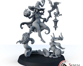 Serena, The Seductive Witch With Pumpkin Fantasy Miniatures, Female Witch Miniature, Female Human Warlock D&D Resin Miniature