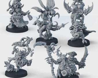 Spawns of Plague Grimdark warriors miniatures set, Skimrish 3D printed fighters, sci fi wargame mini figures
