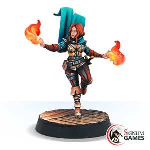 Trisha, the Fiery Sorceress, Human Female Mage Sorcerer Warlock Wizard, 32mm 28mm Scale Painted Miniature, Tabletop DnD RPG Character