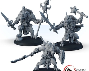 Miniature di Uomini Bestia Fantasy, Set Guerrieri Lupi, Miniature da tavolo PRG Dungeons and Dragons, Scala 32 mm 28 mm
