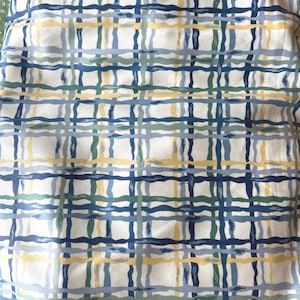 Western Textiles 100% Cotton Screen Print Fabric Wavy-Plaid pattern,Upholstery, Pillow, Drapery Fabric, Sold by the Yard 55&quot;W Blue Yellow