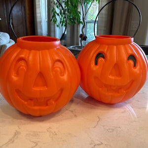 Vintage Halloween Blow Mold Jack O Lantern Candy Bucket w/ Handle 2003 by Spooky Hollow Halloween Decoration