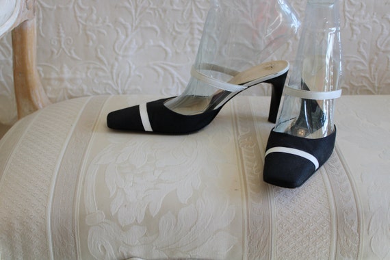 Vintage Kate Spade Black and White Open Heeled Pu… - image 2