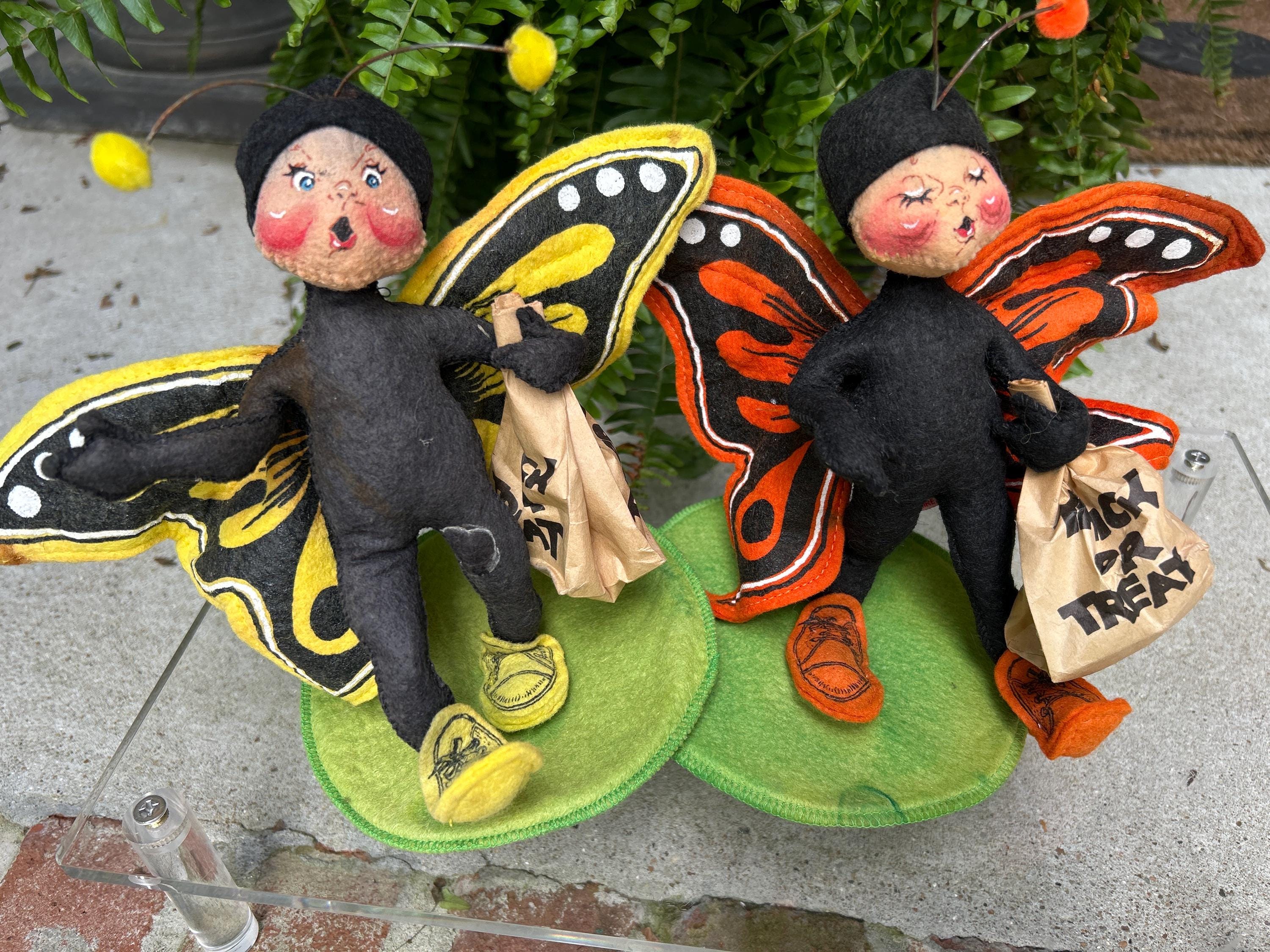 Vintage Halloween Annalee Trick Or Treat Kid, Halloween Doll, Annalee Child in Butterfly Costume, RARE Yellow or Orange Imperfect