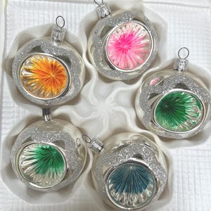 Vintage Christmas Indent Reflector Glass Ornament, Trim A Home European Collection Set of 4 in Box, Handcrafted in Czechoslovakia