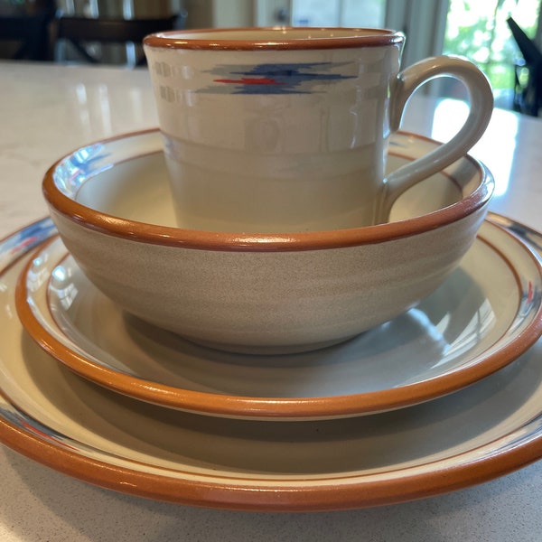 Vintage Noritake Raindance Stoneware 1980s Southwestern Santa Fe Design  Blue & Rust Dinner Plate, Salad-Dessert Plate, Cereal Bowl, or Mug