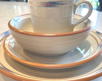 Vintage Noritake Raindance Stoneware 1980s Southwestern Santa Fe Design  Blue & Rust Dinner Plate, Salad-Dessert Plate, Cereal Bowl, or Mug
