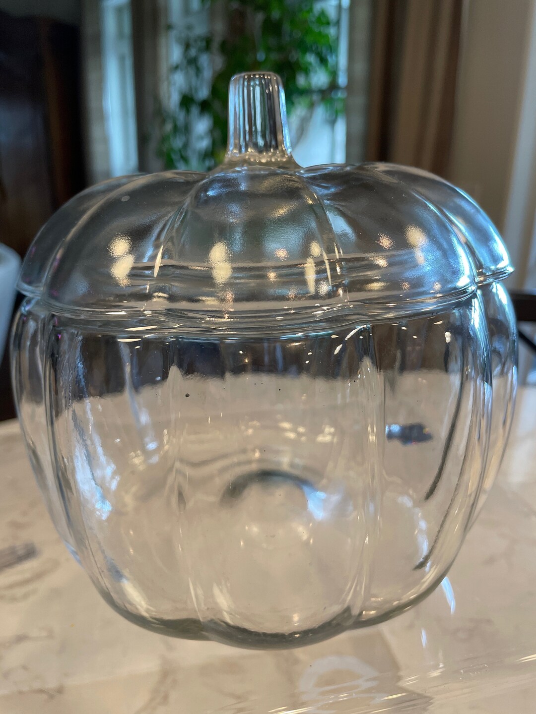 Vintage Clear Glass Pumpkin Jar Candy Bowl W/ Lid Cookie Etsy