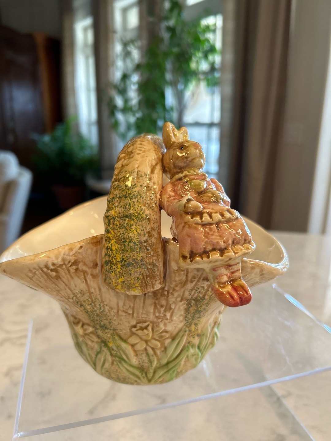 Vintage Easter Ceramic Easter Basket With Bunny Rabbit, Easter