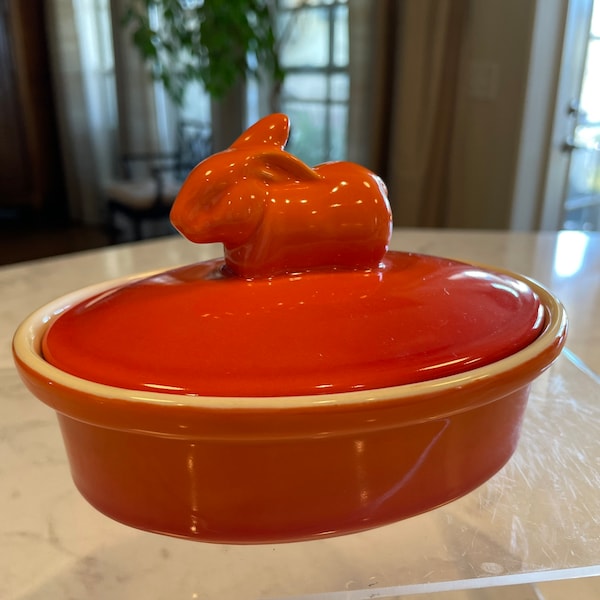 Orange Bunny Rabbit Candy Bowl Cassoulet Brulee Baking Dish With Lid Easter Decoration By Swiss Pro Cookware