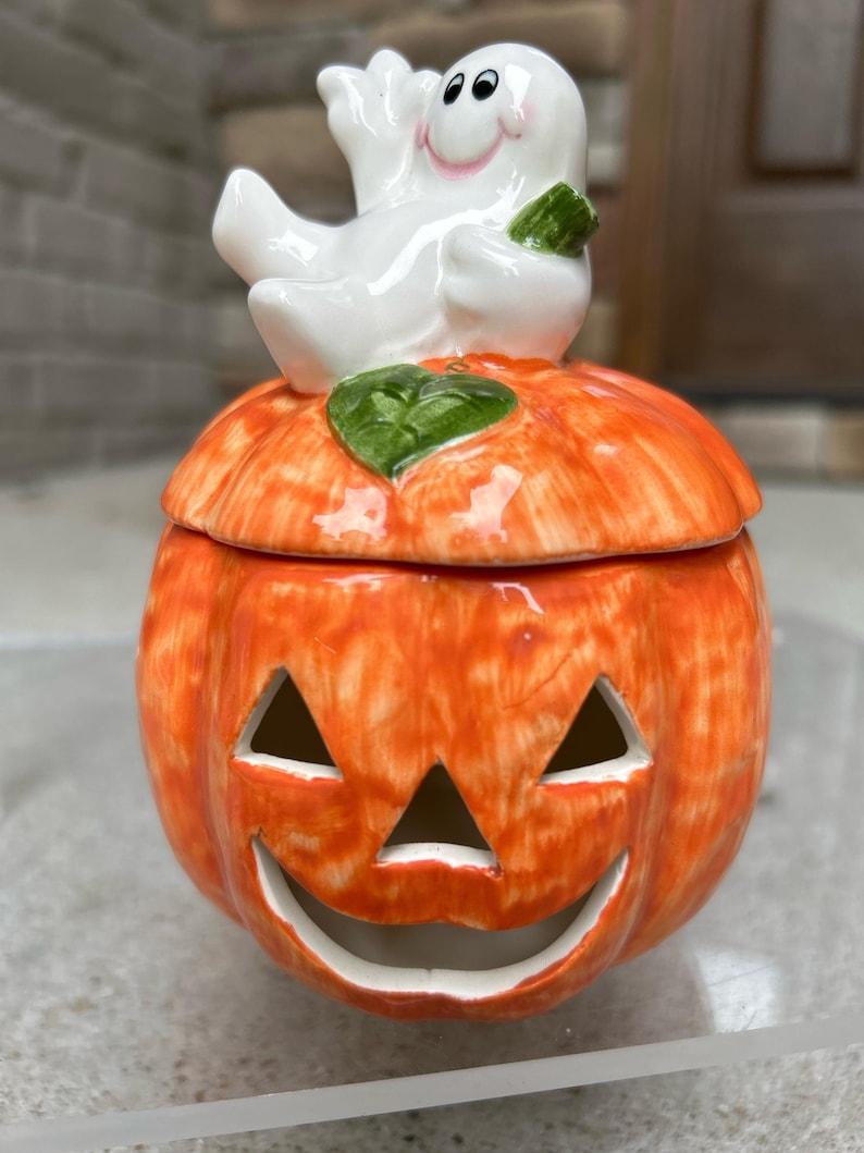 Vintage Halloween UCGC Ceramic Ghost & Jack O Lantern Box United China ...