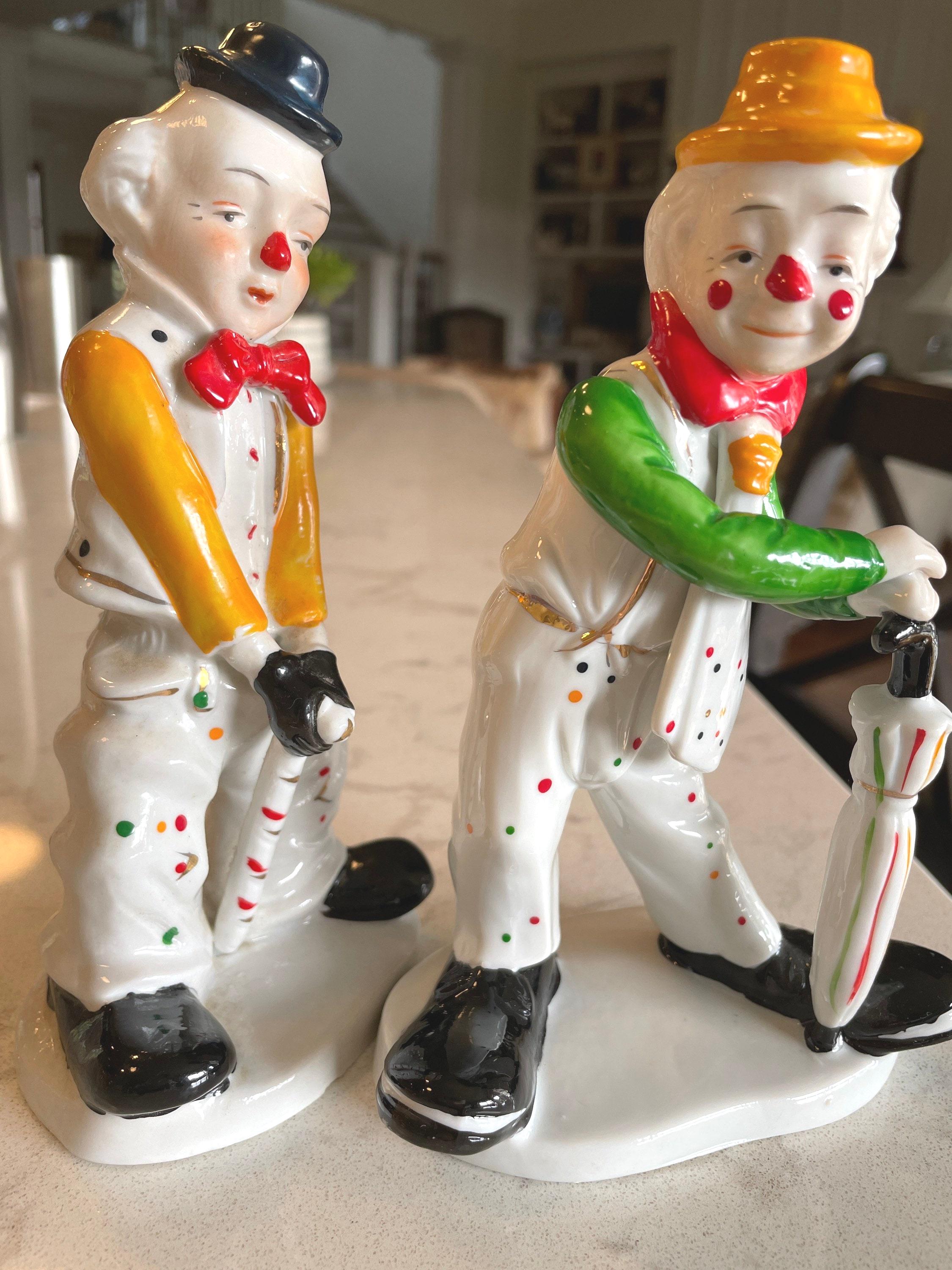 Cevik Clown Figurine USED ピエロ陶器人形置物 Price Products Vintage Porcelain Set of 2 Clown Figurines
