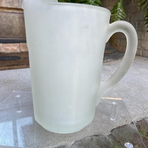 Vintage Indiana Glass Tiara Frosted Satin  Glass Pitcher with panels and Ice Lip, 64oz, Gently Used 9&quot;H  Holiday Pitcher Tableware, Heavy!