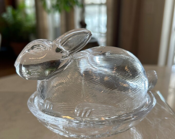 Vintage Lidded Clear Glass Bunny Candy Jar, Easter Rabbit Candy Dish ...