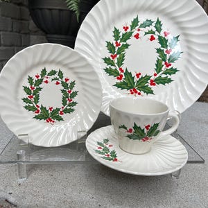 Vintage  Christmas 'Holly Berry Swirl' Made in Japan for SCIO Christmas China Christmas Dinnerware, Holly Dinnerware