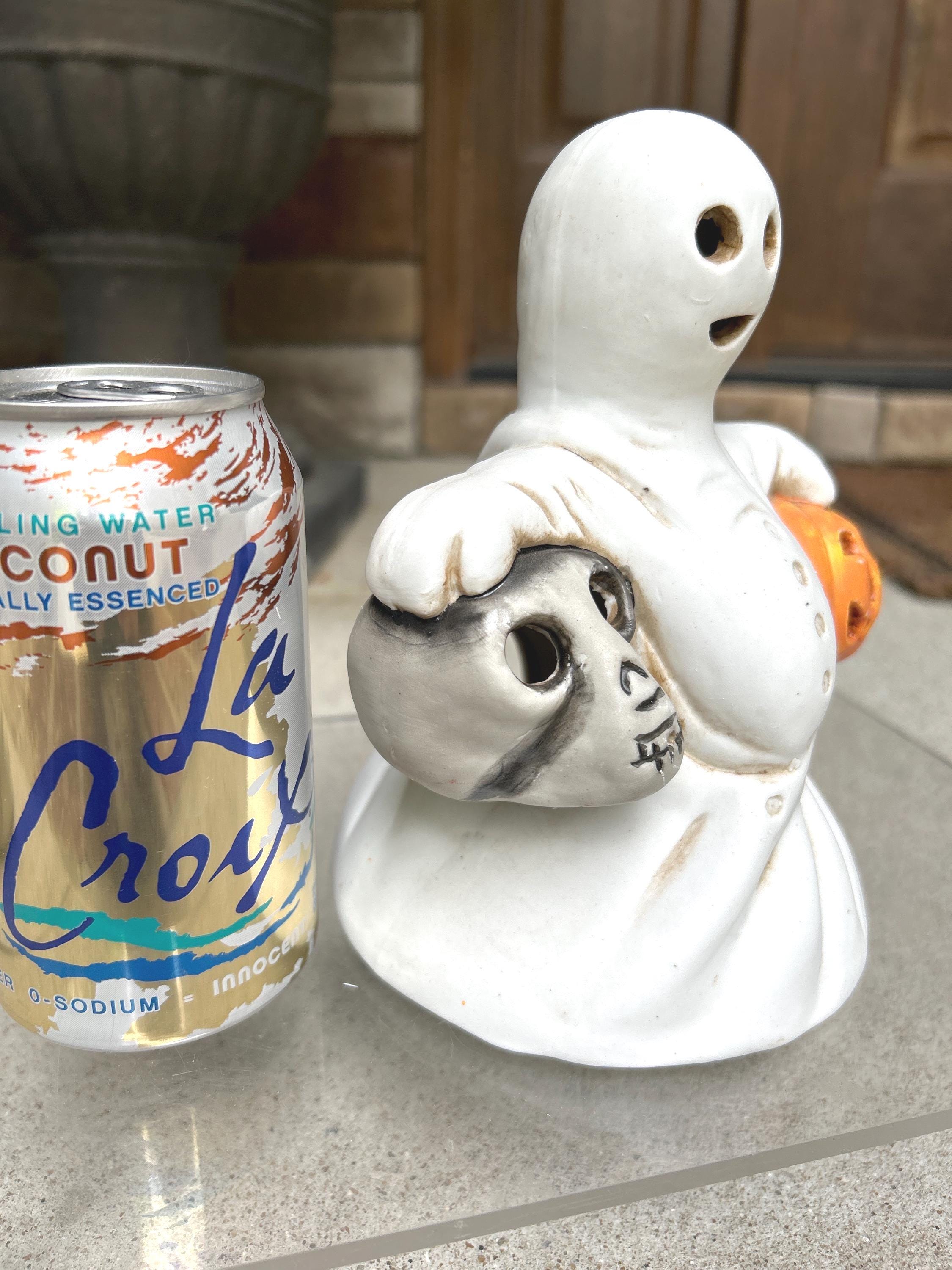 Vintage Halloween Ghost With Skull Jack O Lantern Candle Holder ...