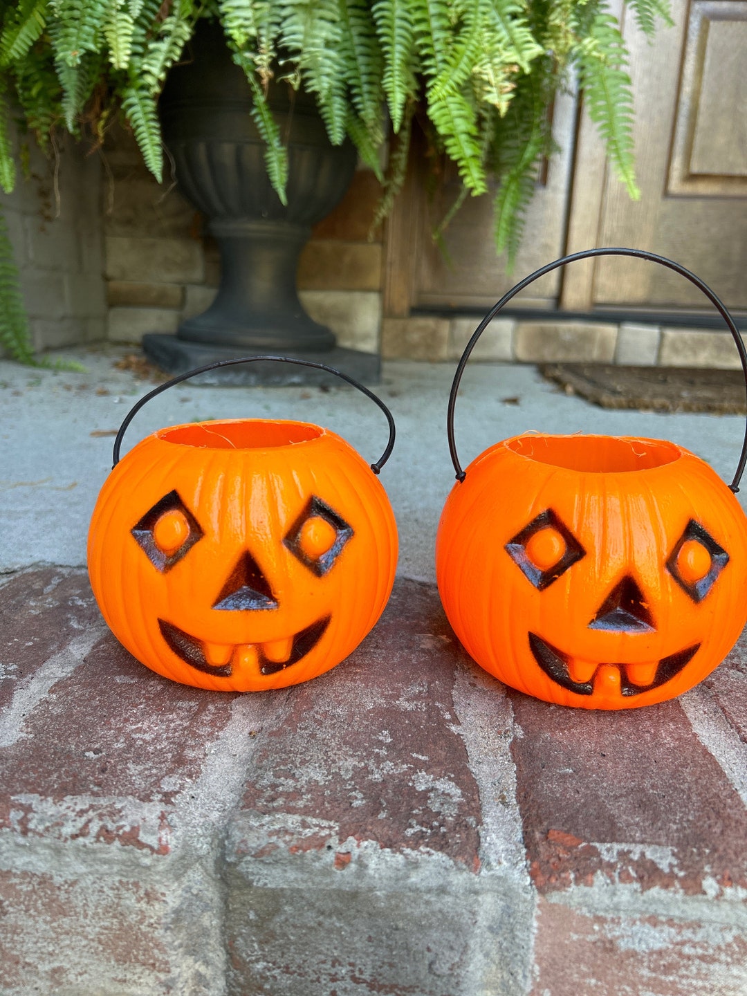 Vintage Halloween Jack O Lantern Blow Mold Candy Holder W/ Handle ...